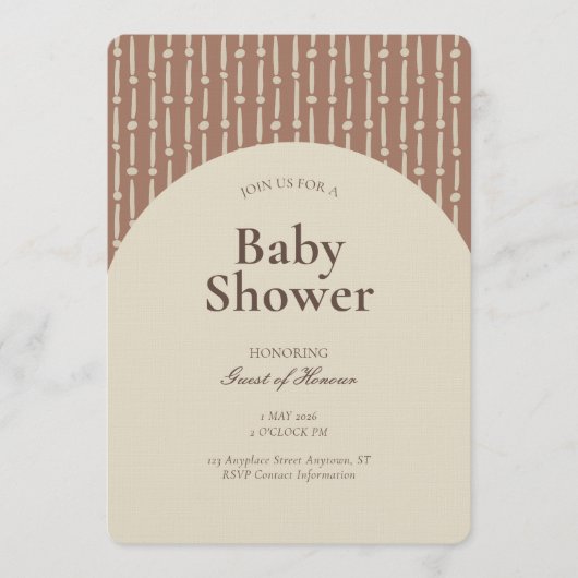 抽象的な幾何学的なストライプのジェンダーニュートラルブラウン 招待状 (正面)