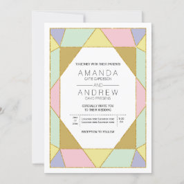 抽象的な幾何学的な宝石 ピンク ミント 現代の結婚式 招待状