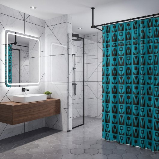 抽象的な幾何学的な青い花 シャワーカーテン