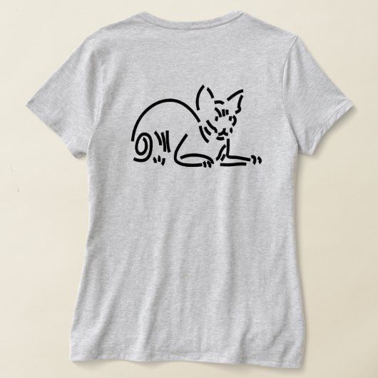 抽象的な幾何学的猫 | 象徴的な線の構成 Tシャツ (レイダウン裏面)