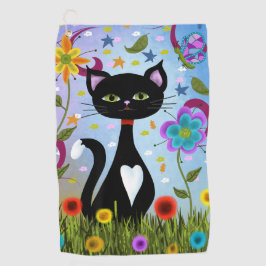 抽象的な庭の猫アート ゴルフタオル