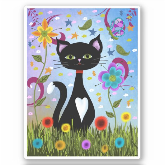 抽象的な庭の猫アート シール (正面)