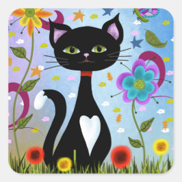 抽象的な庭の猫アート スクエアシール