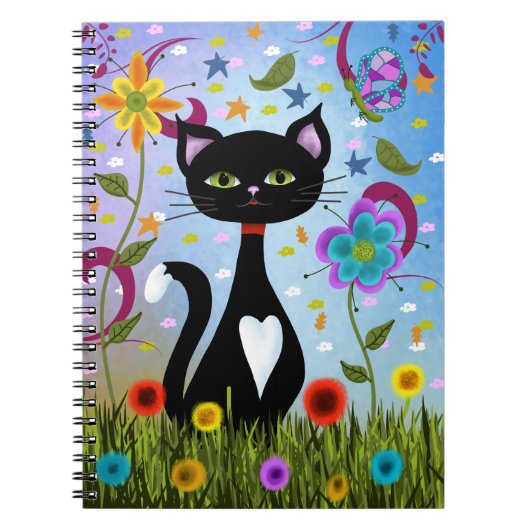 抽象的な庭の猫アート ノートブック (正面)