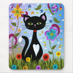 抽象的な庭の猫アート マウスパッド