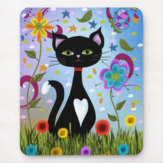 抽象的な庭の猫アート マウスパッド (正面)