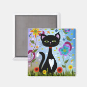 抽象的な庭の猫アート マグネット (正面/裏面)