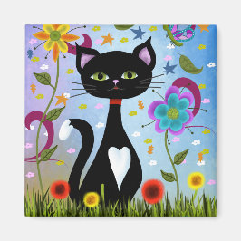 抽象的な庭の猫アート マグネット