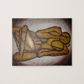 抽象的な恋人たち - 黄土色と茶色の現代アート ジグソーパズル (横)
