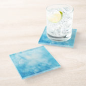 抽象的な手描きの水彩画の背景: 青い ガラスコースター (アングル)