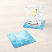 抽象的な手描きの水彩画の背景: 青い スクエアペーパーコースター (インサイチュ)