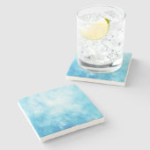 抽象的な手描きの水彩画の背景: 青い ストーンコースター (横)