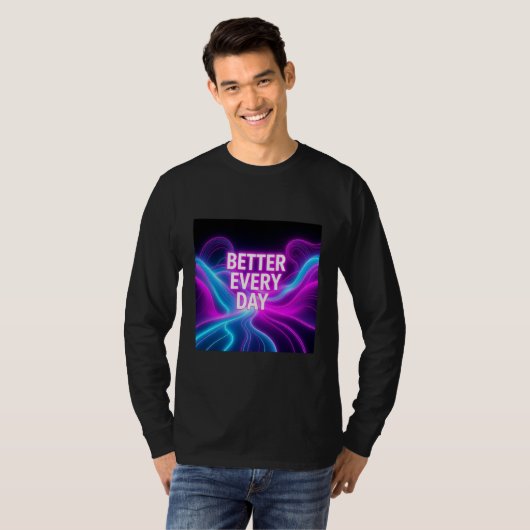 抽象的な旅のラインが描かれたベター・エブリ・デイTシャツ | 毎日をより良く Tシャツ (正面フル)