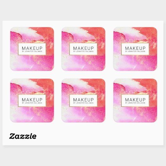 抽象的な明るいピンクの水彩画 フェイクゴールドダスト スクエアシール (シート)