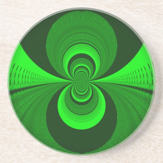 抽象的な明るい緑のグルーヴィーな万花鏡のパターン コースター (正面)