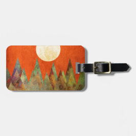 抽象的な景色の大きい月、山、オレンジ空 ラゲッジタグ