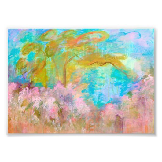 抽象的な景色の芸術の木のピンクの水の花 フォトプリント (正面)