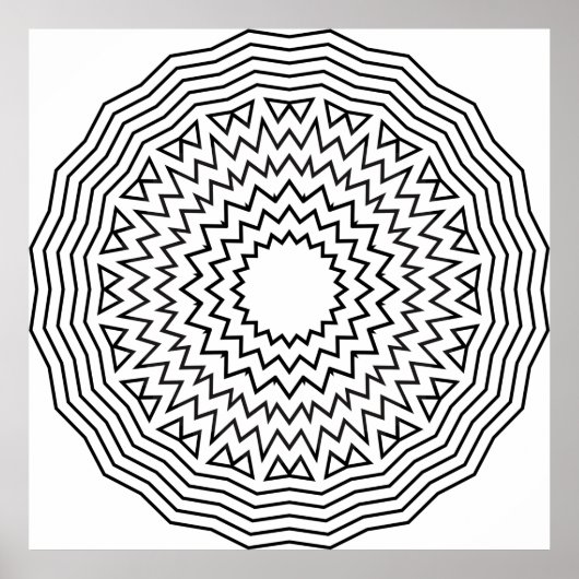 抽象的な曼荼羅のぬり絵ページ ジグザグパターンの芸術 ポスター (正面)
