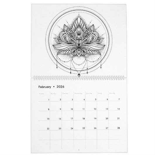 抽象的な曼荼羅の大人の着色のカレンダー カレンダー (2月 2026)