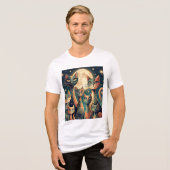 🔥抽象的な月と猫の家族のエレガントなアートデザイン トライブレンドTシャツ (正面全面)