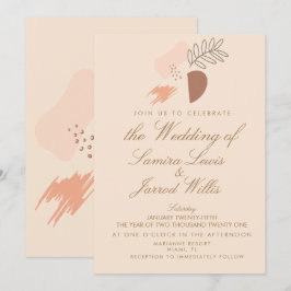 抽象的な有機的幾何学的なアースカラーの結婚式 招待状
