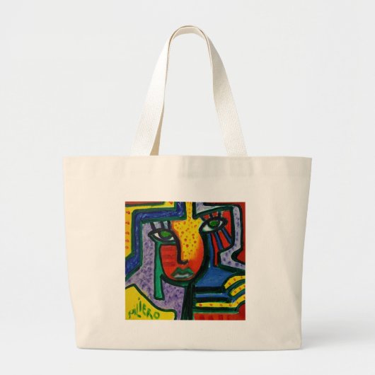 抽象的な木製の絵画 ラージトートバッグ (正面)