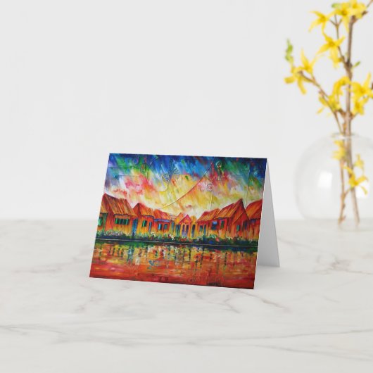 抽象的な村の都市景観XX - Notecard カード (黄色い花)