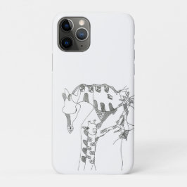 抽象的な棒人間タペストリー 黒と白 木製の壁掛け iPhone 11 PROケース