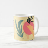 抽象的な植物のイラスト シェイプ ピンク 黄色 コーヒーマグカップ (正面右)