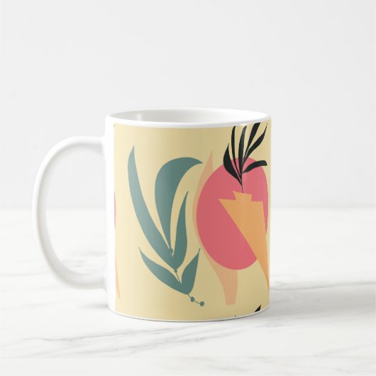 抽象的な植物のイラスト シェイプ ピンク 黄色 コーヒーマグカップ (左)