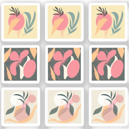 抽象的な植物の描画フレーム付き シール (正面)