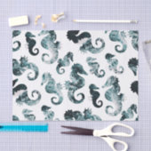 抽象的な水のタツノオトシゴパターン 薄葉紙 (クラフト)