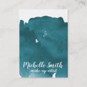 抽象的な水彩のターコイズ色のスパッシュ、筆の跡 名刺 (正面)