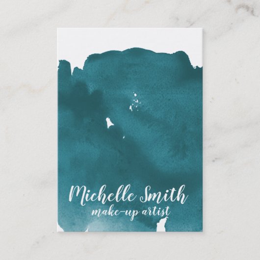 抽象的な水彩のターコイズ色のスパッシュ、筆の跡 名刺 (正面)
