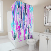 抽象的な水彩の垂れ込み 青 ターコイズ ピンク シャワーカーテン (インサイチュ)