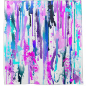 抽象的な水彩の垂れ込み 青 ターコイズ ピンク シャワーカーテン (正面)