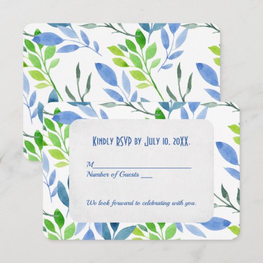 抽象的な水彩の葉の返信 招待状 (正面/裏面)