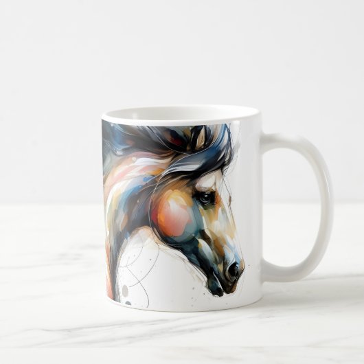 抽象的な水彩の走る馬 コーヒーマグカップ (右)