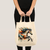 抽象的な水彩の走る馬 トートバッグ (正面(商品))