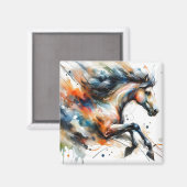 抽象的な水彩の走る馬 マグネット (正面/裏面)