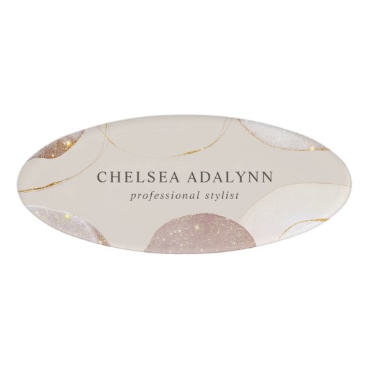 抽象的な水彩の輝きと贅沢なエレガントゴールド 名札 (正面)