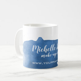 抽象的な水彩の青い色の飛沫と筆の跡 コーヒーマグカップ