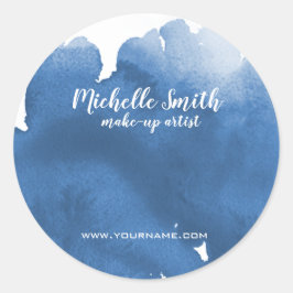 抽象的な水彩の青い色の飛沫と筆の跡 ラウンドシール