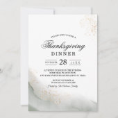 抽象的な水彩グリーンの筆致とゴールド 招待状 (正面)