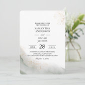 抽象的な水彩グリーンの筆致とゴールド 招待状 (スタンド正面)