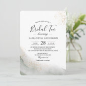 抽象的な水彩グリーンの筆致とゴールド 招待状 (スタンド正面)