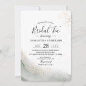 抽象的な水彩グリーンの筆致とゴールド 招待状 (正面)