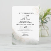 抽象的な水彩グリーンの筆致とゴールド 招待状 (スタンド正面)