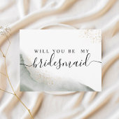 抽象的な水彩グリーンブラシストロークとゴールド インビテーションポストカード