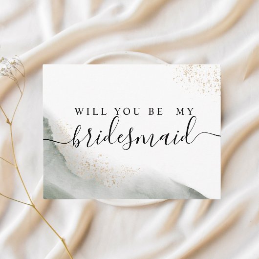 抽象的な水彩グリーンブラシストロークとゴールド インビテーションポストカード